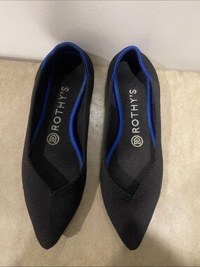 Rothy's Black Flats with Blue Trim
